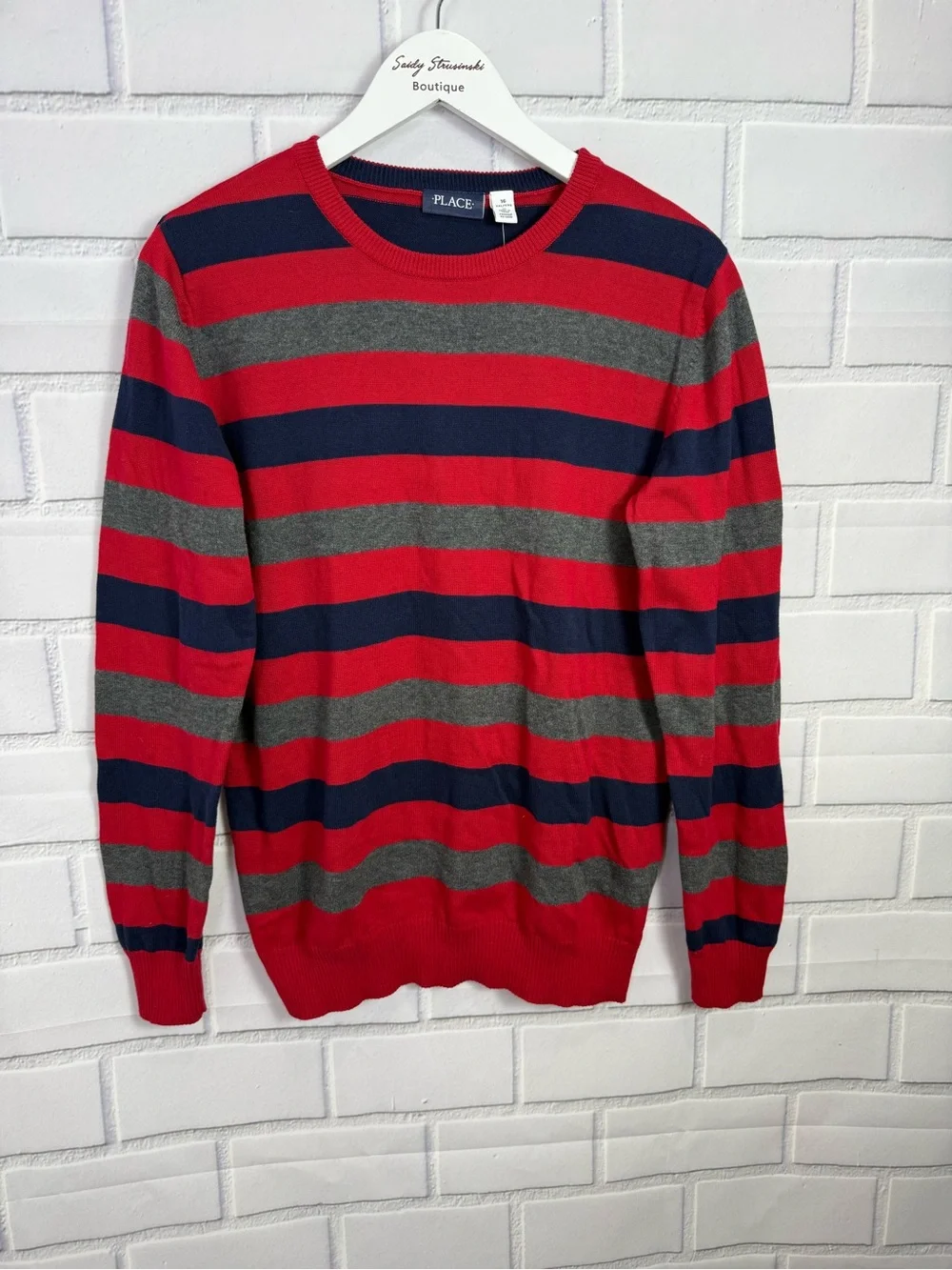 The Children’s Place Boys Striped Sweater Size 16 Red Blue Gray Crewneck
